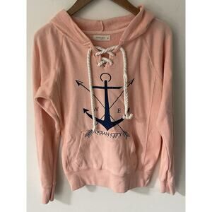 Ocean Drive Ocean City NJ Womens Hoodie Size Small Coral Sweatshirt Long Sleeve